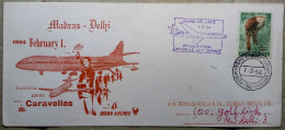 INDIA 1964 INDIAN AIRLINES CARAVELLE JET SERVICE "MADRAS-DELHI", FIRST FLIGHT COVER...RARE - Covers & Documents