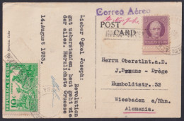 1933-H-66 CUBA REPUBLICA 1933 10c POSTCARD TO GERMANY AIR MAIL VIA MIAMI. CAIDA DEL MACHADATO. - Storia Postale