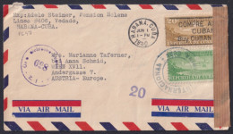 1930-H-81 CUBA REPUBLICA 1950 5c+20c AIRPLANE CENSORSHIP COVER TO AUSTRIA.  - Storia Postale