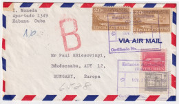 1930-H-82 CUBA REPUBLICA 1958 20c AIRPLANE REGISTERED COVER TO HUNGARY. ESTACION AGRICULTURA. - Covers & Documents