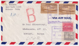 1930-H-82 CUBA REPUBLICA 1958 20c AIRPLANE REGISTERED COVER TO HUNGARY. ESTACION AGRICULTURA. - Lettres & Documents