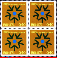 Ref. BR-1341-Q BRAZIL 1974 - 1964 REVOLUTION, 10 YEARSOF PROGRESS, HISTOTY, MI# 1429,BLOCK MNH, WAR 4V Sc# 1341 - Blocks & Kleinbögen