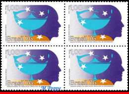 Ref. BR-1468-Q BRAZIL 1976 - NURSES' ASSOCIATION, 50THANNIV., MI# 1553, BLOCK MNH, HEALTH 4V Sc# 1468 - Blocks & Sheetlets