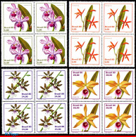 Ref. BR-1711-14Q BRAZIL 1980 - ORCHIDS,PHILATELICEXHIBITION,MI# 1785-88,BLOCKS MNH, FLOWERS, PLANTS 16V Sc# 1711-1714 - Blocks & Sheetlets