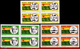 Ref. BR-1727-29Q BRAZIL 1981 - PRODUCTIVITY, SHIPS,TRUCK,TRACTOR,MI# 1807-09,BLOCKS MNH, AGRICULTURE 12V Sc# 1727-1729 - Hojas Bloque