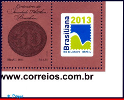 Ref. BR-3202-L2 BRAZIL 2011 - CENT.PHILALETIC SOCIETY,STAMP ON STAMP, AND LABEL, MNH, PHILATELY 1V Sc# 3202 - Unused Stamps