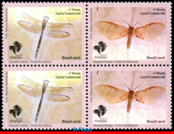 Ref. BR-V2016-26-Q BRAZIL 2016 - ARARIPE GEOPARK, INSECTSFOSSILS, DRAGONFLY & BUTTERFLY,BLOCK MNH, INSECTS 4V - Unused Stamps