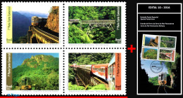 Ref. BR-V2016-12+E BRAZIL 2016 - SERRA DO MAR PARANAENSE RAILWAY, BRIDGES, RAILWAYS, TRAINS, 4V, SET MNH + BROCHURE - Unused Stamps