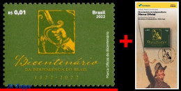 Ref. BR-V2022-07+E BRAZIL 2022 - BICENTENARY INDENPENDENCE, OFICIAL LOGO, SWORD, MNH + BROCHURE, HISTORY 1V - Unused Stamps