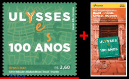 Ref. BR-V2022-06+E BRAZIL 2022 - DIPLOMATIC RELATIONS WITHIRELAND, 100 Y ULYSSES, MNH + BROCHURE, FAMOUS PEOPLE 1V - Ungebraucht
