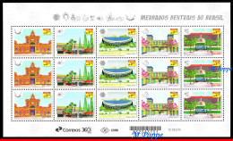 Ref. BR-V2023-08-F BRAZIL 2023 - CENTRAL MARKETS OF BRAZIL, SHEET MNH, ARCHITECTURE 15V - Unused Stamps