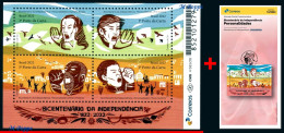 Ref. BR-V2022-12+E BRAZIL 2022 - BICENTENARY INDENPENDENCE, PERSONALITIES, S/S MNH + BROCHURE, HISTORY 4V - Neufs