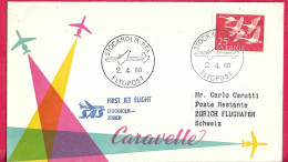 SVERIGE - FIRST FLIGHT SAS WITH CARAVELLE FROM STOCKHOLM TO ZURICH *2.4.60* ON OFFICIAL COVER - Cartas & Documentos