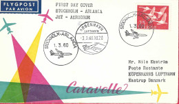 SVERIGE - FIRST FLIGHT SAS WITH CARAVELLE FROM STOCKHOLM TO KOPENHAVN *1.3.60* ON OFFICIAL COVER - Briefe U. Dokumente