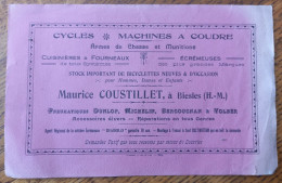 Buvard Biesles Cycles Bicyclettes Machine à Coudre Armes De Chasse Pneu Michelin Dunlop Bergougnan Volber Ecrémeuses - Motos & Bicicletas