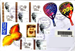 UAE DUBAI COVER On 150th Birth Of Mahatma Gandhi 9v+ 3d + ODD Unusual STAMPS Franked REGISTERED Cover Travelled To India - Fouten Op Zegels