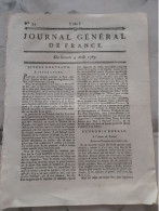 JOURNAL GENERAL DE FRANCE 4 Aout 1787 Littérature  Commerce économie Recette SIROP DE VINAIGRE AUX FRAMBOISES Etc - Zeitungen - Vor 1800