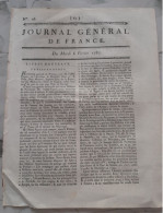 JOURNAL GENERAL DE FRANCE 4 Aout 1787 Littérature  Commerce économie RECETTE DU CHOCOLAT Etc - Newspapers - Before 1800