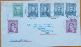 ARGENTINA 1935,COVER USED TO USA, MULTI 7 STAMP, BELGRANO PORTRAIT, SAN MARTIN, LUIS BRAILLE, INVENTOR READ BLIND PEOPLE - Briefe U. Dokumente