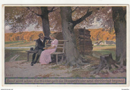 Couple In Autumn Forest, Herbst Paul Hey Illustration Old Postcard Posted 1912 Erfurt Pmk B210610 - Hey, Paul