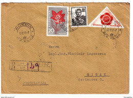 Romania Letter Cover Posted Registered 1957 Huedin To Sisak B201210 - Covers & Documents