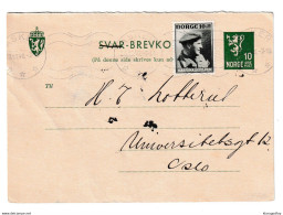 Norway Old Postal Stationery Postcard Posted 1946 B210410 - Ganzsachen