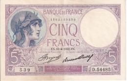 BILLETE DE FRANCIA DE 5 FRANCS DEL 13-4-1933 VIOLET  (BANKNOTE) - 5 F 1917-1940 ''Violet''