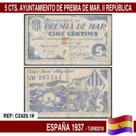 C2420.1# España 1937. 5 Cts. Ayuntamiento Premiá De Mar (G) TUR@2018 - 1-2 Pesetas