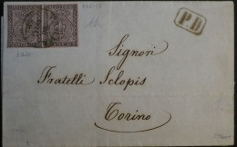 C PARMA ITALIA  BELLE LETTRE RARE SIGNEE DIENA 20 DEC. 1858 A TORINO + PAIRE PARFAITE DE  15C ROSE++AFF. PLAISANT++++ - Parme