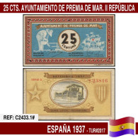 C2433.1# España 1937. 25 Cts. Ayuntamiento Premiá De Mar (AU) TUR@2017 - 1-2 Peseten