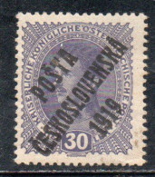 CZECH REPUBLIC REPUBBLICA CECA CZECHOSLOVAKIA CESKA CECOSLOVACCHIA 1919 AUSTRIAN STAMPS OVERPRINTED 30h MH - Nuevos