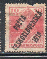 CZECH REPUBLIC REPUBBLICA CECA CZECHOSLOVAKIA CESKA CECOSLOVACCHIA 1919 HUNGARIAN STAMPS OVERPRINTED 10f MH - Nuevos