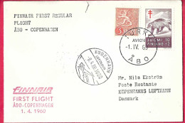 FINLAND - FIRST FLIGHT FINNAIR FROM ABO/TURKU TO KOBENHAVN *1.4.60* ON OFFICAL COVER - Cartas & Documentos