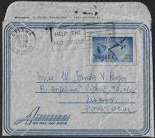 Stationery Aerogram Of Canada With 'Help The Red Cross' Pennant Circulated From Ottawa To Lisbon In 1956. Briefpapie - Storia Postale