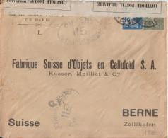 1916 - SEMEUSES PERFOREES (PERFIN) CNE COMPTOIR NATIONAL ESCOMPTE / ENVELOPPE CENSUREE ! De PARIS => BERN (SUISSE) ! - Brieven En Documenten
