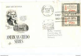 USA 1960 American Credo Series Thomas Jefferson FDC Posted To Germany B200401 - 1951-1960