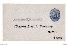 Western Electric Company, Dallas, Texas Preprinted Reply Postal Stationery Postcard Unused B210112 - 1901-20