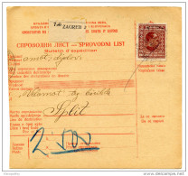 Yugoslavia Kingdom SHS 1928 Sprovodni List - Parcel Card Zagreb - Split Bb151204 - Sonstige & Ohne Zuordnung