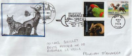2023. ENDENGERED SPECIES IN USA.(Mouflon D'Amérique Du Désert & Ara à Gros Bec) Letter To Andorra (Principat) FDC - Lettres & Documents