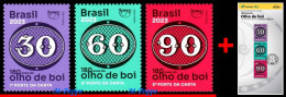 Ref. BR-V2023-06+E BRAZIL 2023 - 180 YEARS OF BULL�S EYE,UPAEP, STAMPS ON STAMPS, MNH + BROCHURE, PHILATELY 3V - Unused Stamps