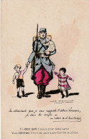 CPA Aquarellée Soldat Confiant Ses Enfants Militaire Militaria  Illustrateur Geo DORIVAL + Cachet Militaire Au Dos - Dorival