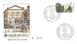 Germany:FDC, 200 Years Singakademie, 1991 - 1991-2000