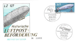 Germany:FDC, Zeppelin LZ 127, Historische Luftpost Beförderung, 1991 - 1991-2000