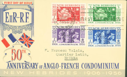 First Day Of Issue 50th Anniversary Of Anglo French Condominium New Hebrides 1906 1956 YT 171 à 174 CAD Vila 1956 - Lettres & Documents