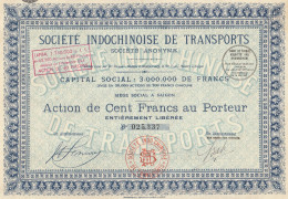 Indochine - Sté Indochinoise De Transports / Capital De 3.000.000 F / Action De 100 F - Asia