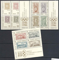 1996 GRECE BF 13-15** Centenaire J.O, Sans Encart, Côte 40.00 - Blocs-feuillets