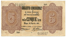 5 LIRE BIGLIETTO CONSORZIALE REGNO D'ITALIA 30/04/1874 SPL- - Biglietti Consorziale