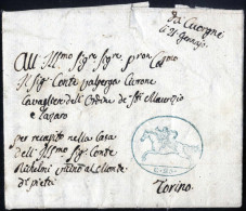 Cover 1819, "Cavallini", Lettera Da Cuorgnè Il 21.1 (primo Mese Da Cuorgnè) Per Torino, 25 C. Azzurro, Sass. 2 / 6000,- - Sardinien