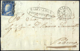 Cover 1859, Lettera Del 21.5.1859 Da Barcelona Pozzo Di Gotto A Palermo, Affrancata Con 2 Grana Azzurro Oltremare, Carta - Sizilien