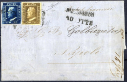 Cover 1859, Lettera Del 10.10.1859 Da Messina A Napoli, Affrancata Con 1 Grano Bruno Ruggine, I Tavola E 10 Grana Azzurr - Sicile